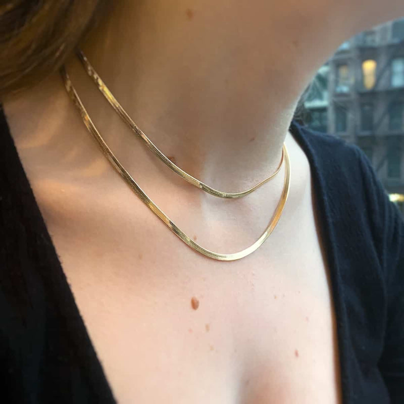 14K Solid Yellow Gold High Polish Herringbone Necklace Chain 2mm Necklaces - DailySale