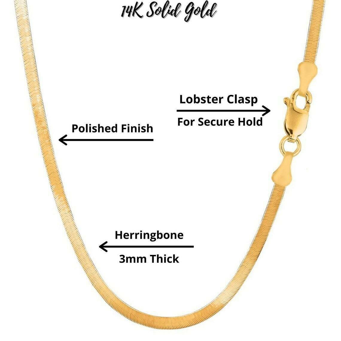 14k Solid Yellow Gold High Polish Herringbone Necklace Chain 3mm Necklaces - DailySale