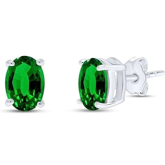 14k White Gold Over Silver 5x7 Oval Cut Created Emerald Oval Diamond Stud Earrings Earrings - DailySale