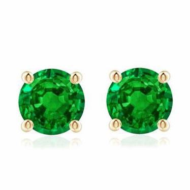 14k Yellow Gold Emerald Round Basket Setting Studs Earrings 3mm - DailySale