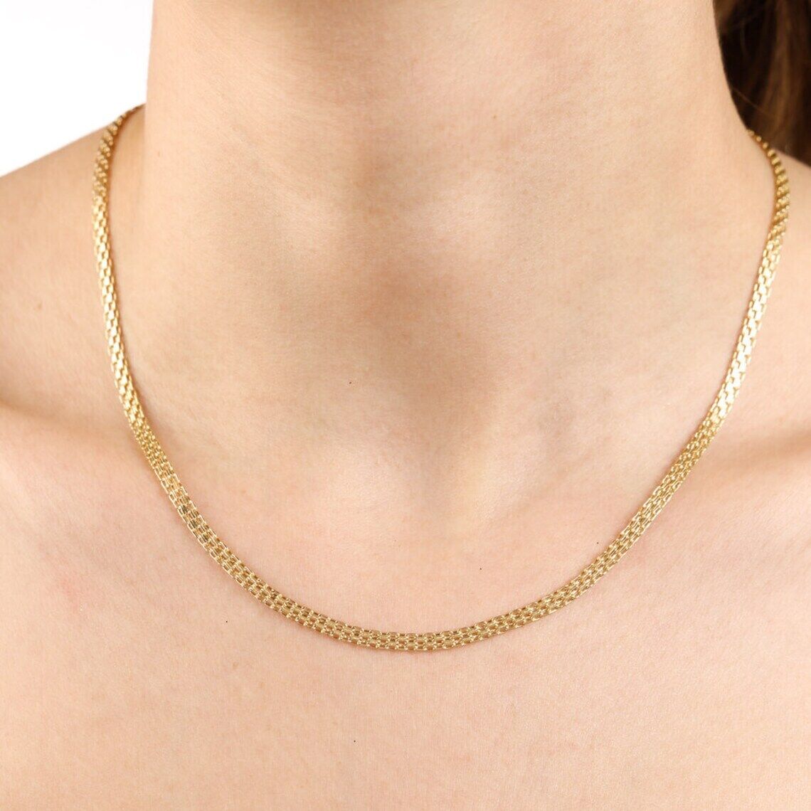 14K Yellow Solid Gold Round Bismark Chain Necklace 2.5mm 24" Necklaces - DailySale