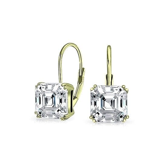 1.5 Carat Cz White Topaz Asscher-cut Leverback Earrings Sterling Silver Gold Tone Earrings - DailySale