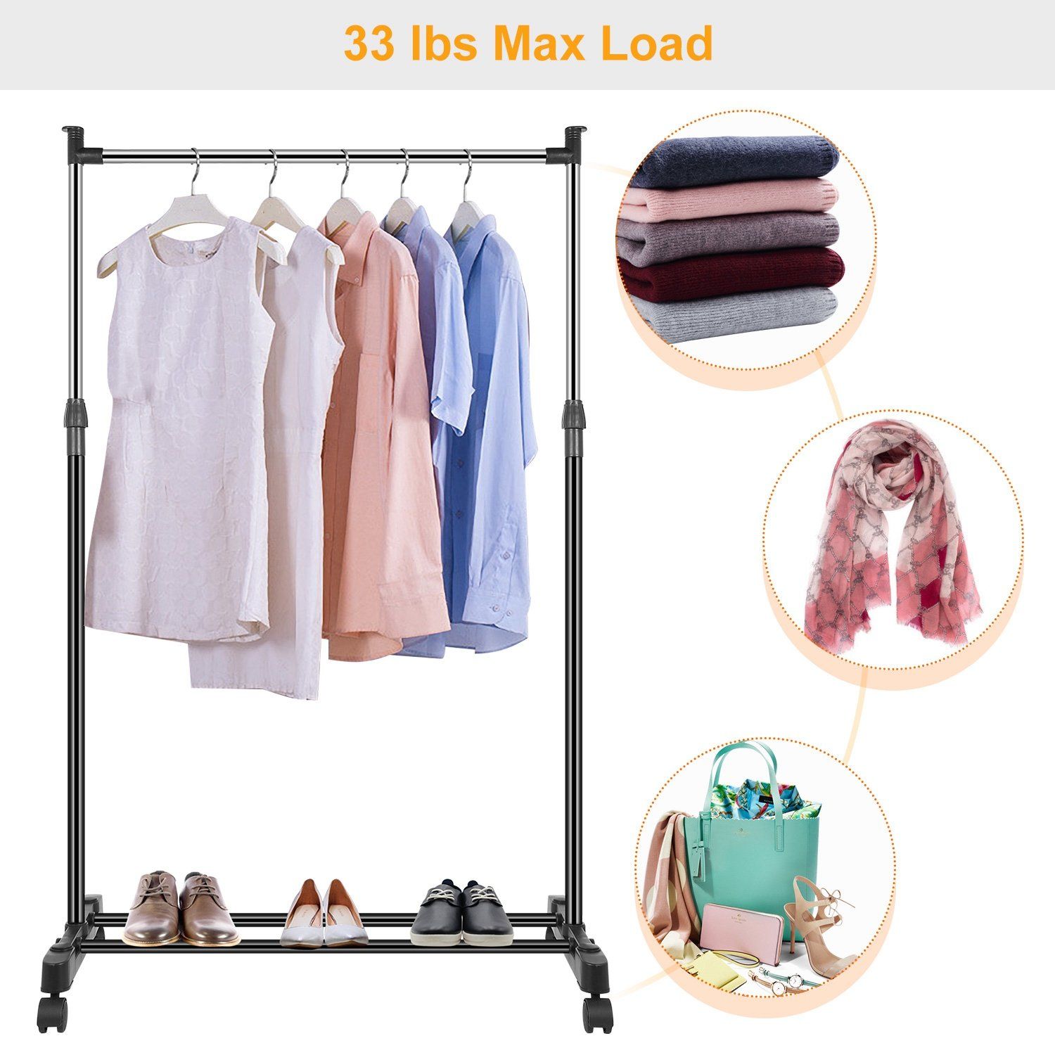 15 kg./33 lbs. Height Adjustable Garment Racks Closet & Storage - DailySale