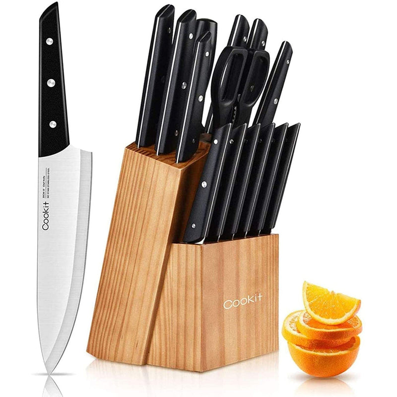 15-Pieces Set: Cookit Germany Stainless Steel Knife Block Set and Serrated Steak Knives Kitchen Tools & Gadgets - DailySale