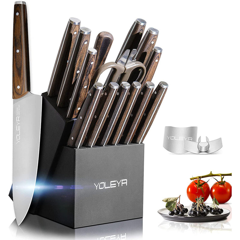 15-Pieces Set : YOLEYA Kitchen Knife Set with Block Wooden Triple Rivets Kitchen Tools & Gadgets - DailySale