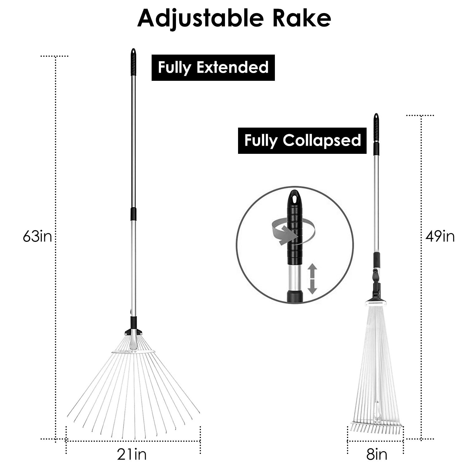 15-Teeth Expanding Stainless Steel Rake Garden & Patio - DailySale