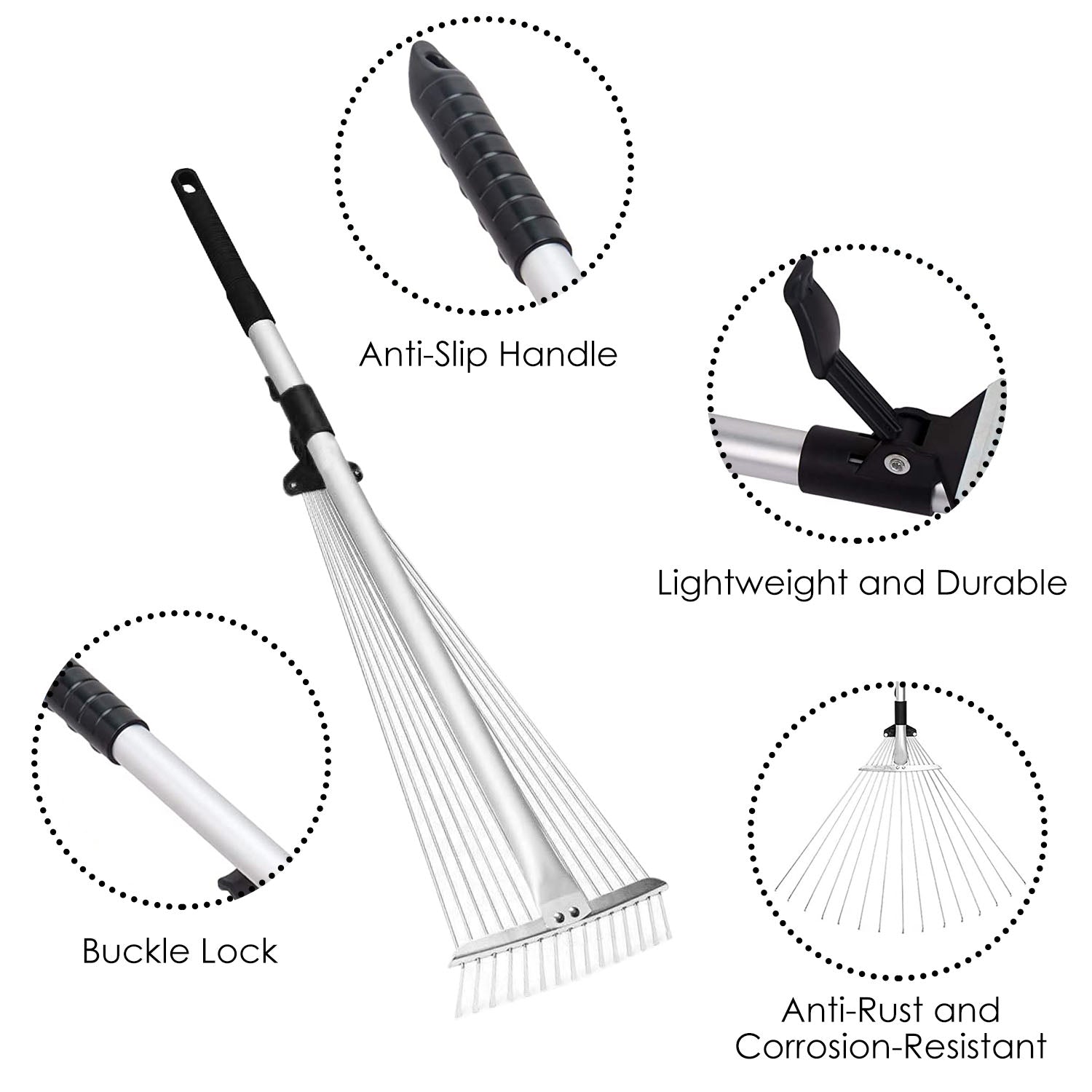 15-Teeth Expanding Stainless Steel Rake Garden & Patio - DailySale