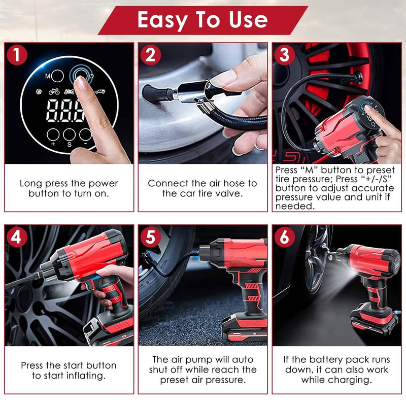 150 PSI 12V Portable Cordless Tire Pump 6000mAh Rechargeable with LED Light Automotive - DailySale