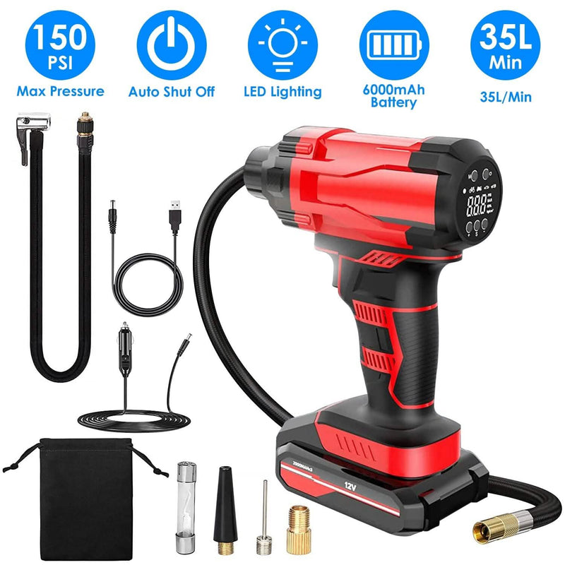 150 PSI 12V Portable Cordless Tire Pump 6000mAh Rechargeable with LED Light Automotive - DailySale