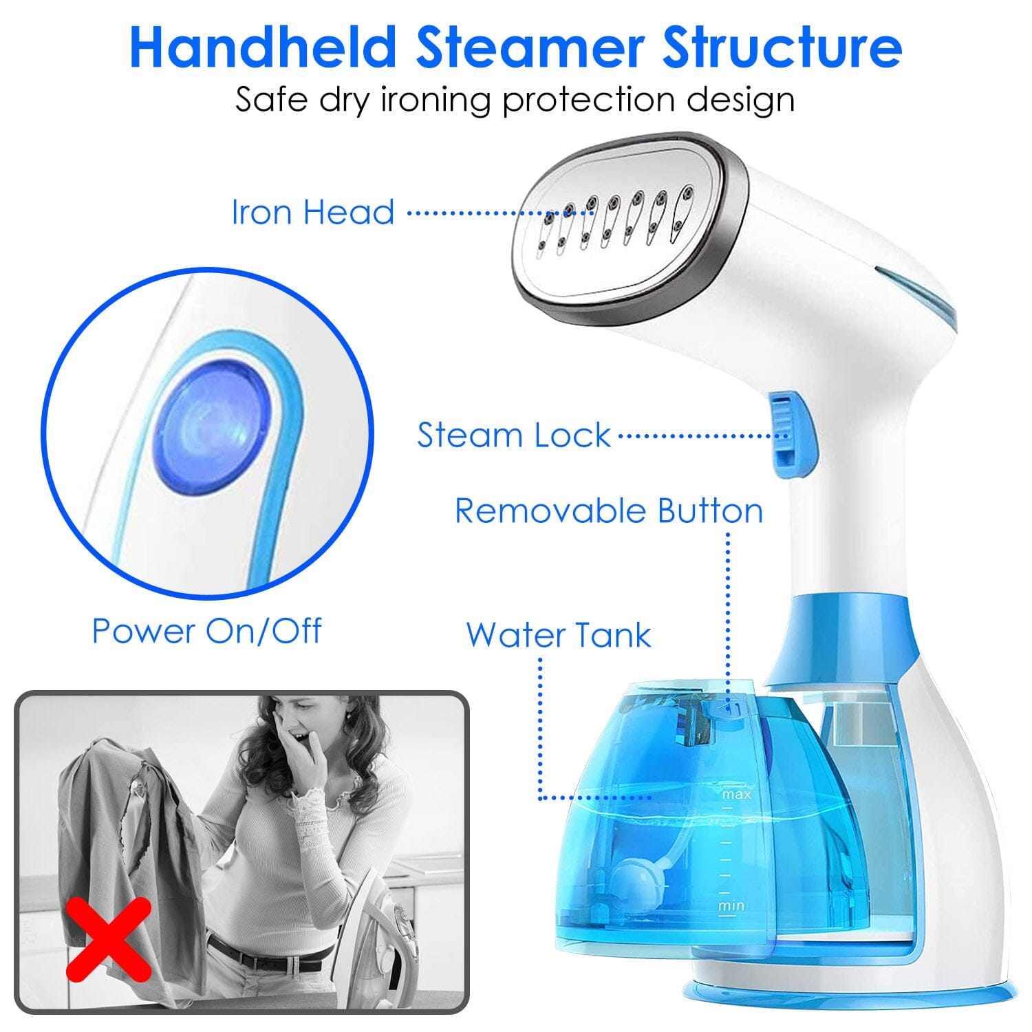 1500W Portable Handheld Clothes Steamer with 2 Brush Household Appliances - DailySale