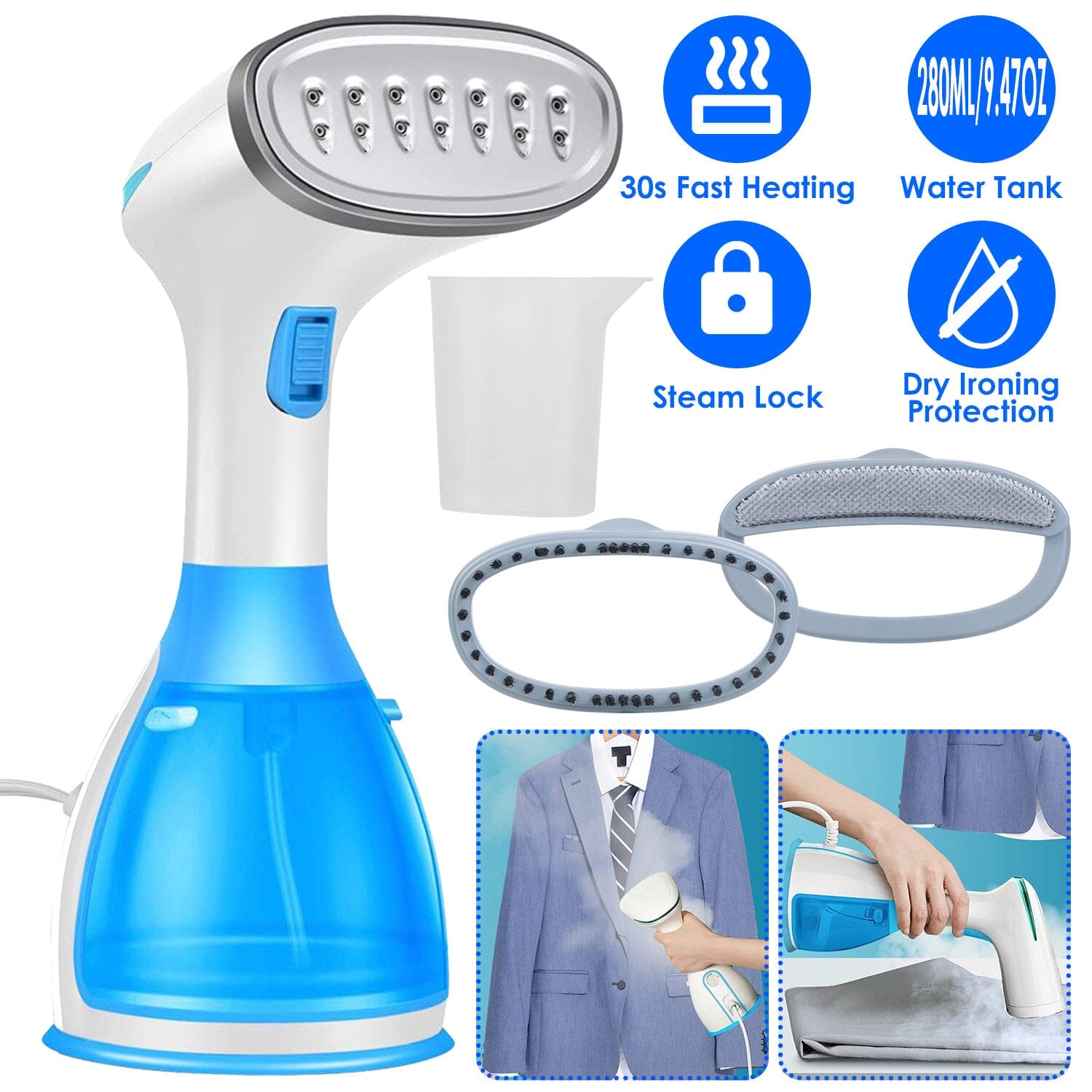 1500W Portable Handheld Clothes Steamer with 2 Brush Household Appliances - DailySale