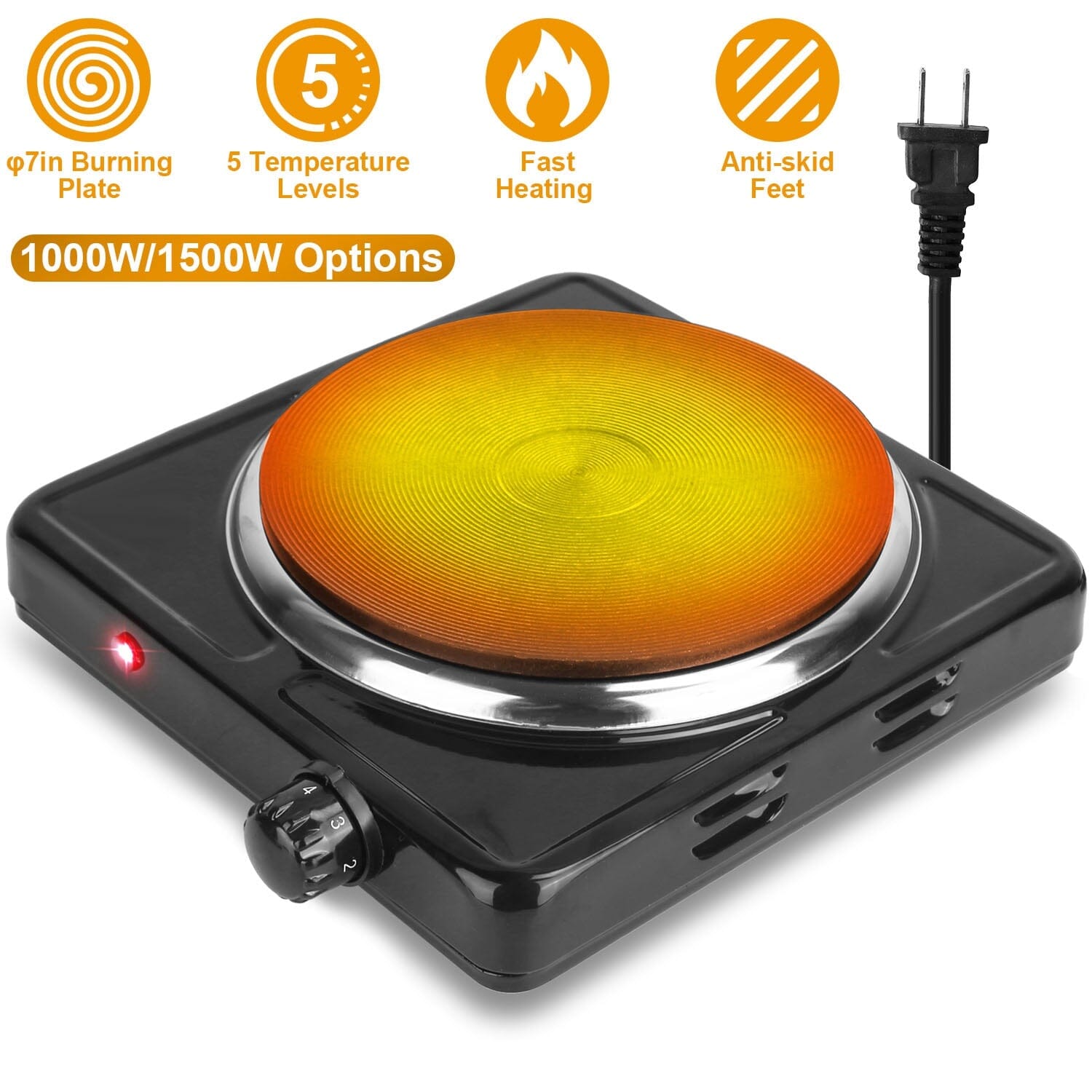 1500W Portable Heating Hot Plate Stove Countertop with Non Slip Rubber Kitchen Appliances - DailySale