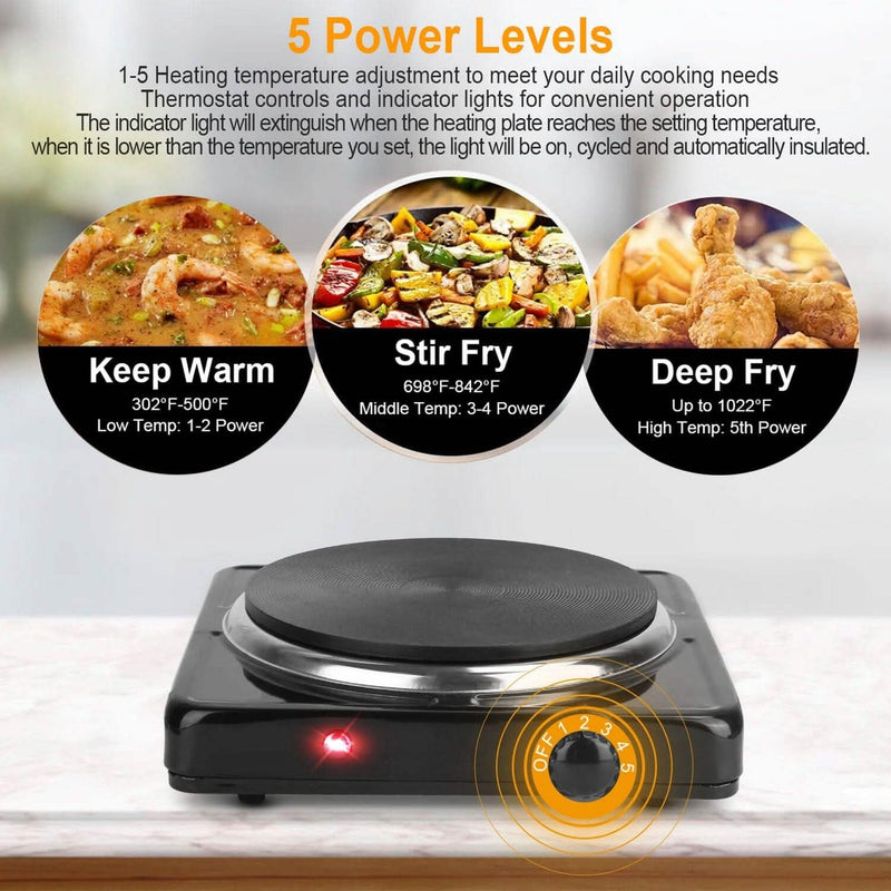 1500W Portable Heating Hot Plate Stove Countertop with Non Slip Rubber Kitchen Appliances - DailySale