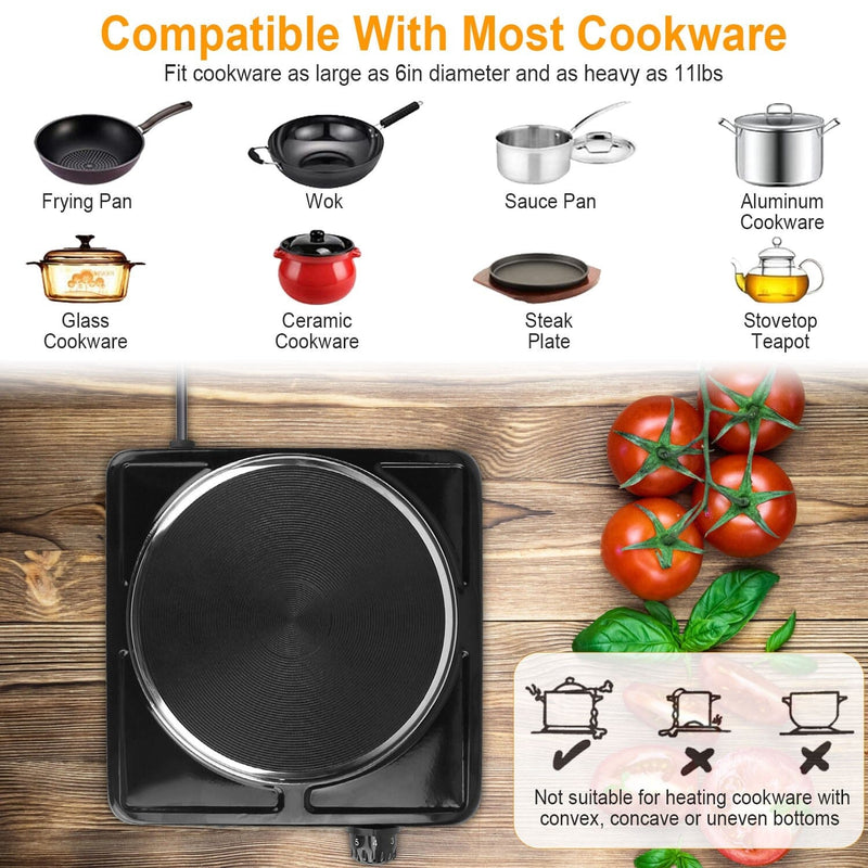 1500W Portable Heating Hot Plate Stove Countertop with Non Slip Rubber Kitchen Appliances - DailySale