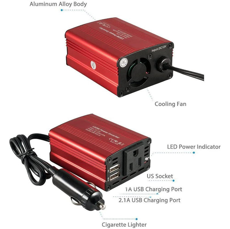 150W Car Power Inverter 12V DC to 110V AC Converter with 3.1A Dual USB Car Charger Automotive - DailySale