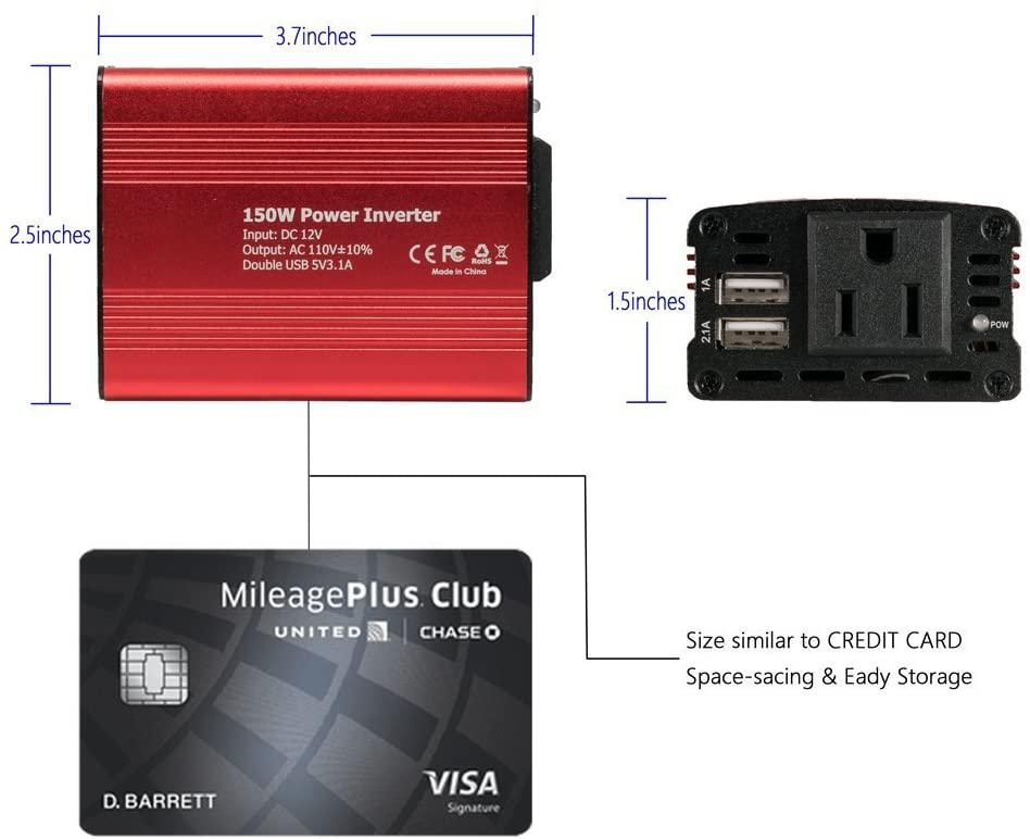 150W Car Power Inverter 12V DC to 110V AC Converter with 3.1A Dual USB Car Charger Automotive - DailySale