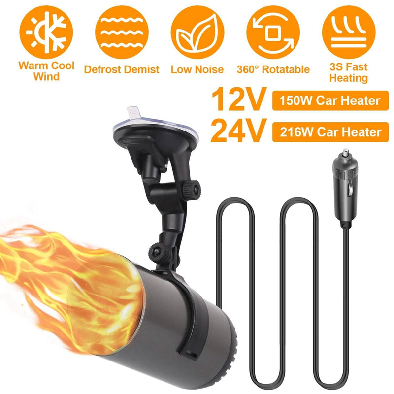 150W Portable Car Heater 2-in-1 Heating Cooling Fan Rotatable Demister Defroster Automotive - DailySale