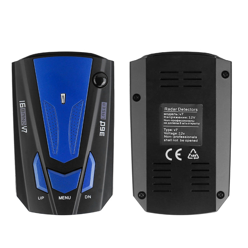 Top and bottom view of a 16 Band V7 Speed Safety Voice Alert Car Radar Detector