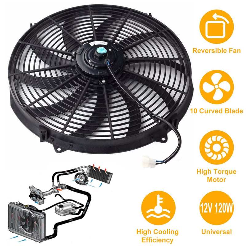 16" Electric Radiator Cooling Fan 12V 120W 10 Blades Car Thermostat Kit features