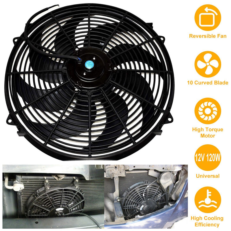 16" Electric Radiator Cooling Fan 12V 120W 10 Blades Car Thermostat Kit Automotive - DailySale