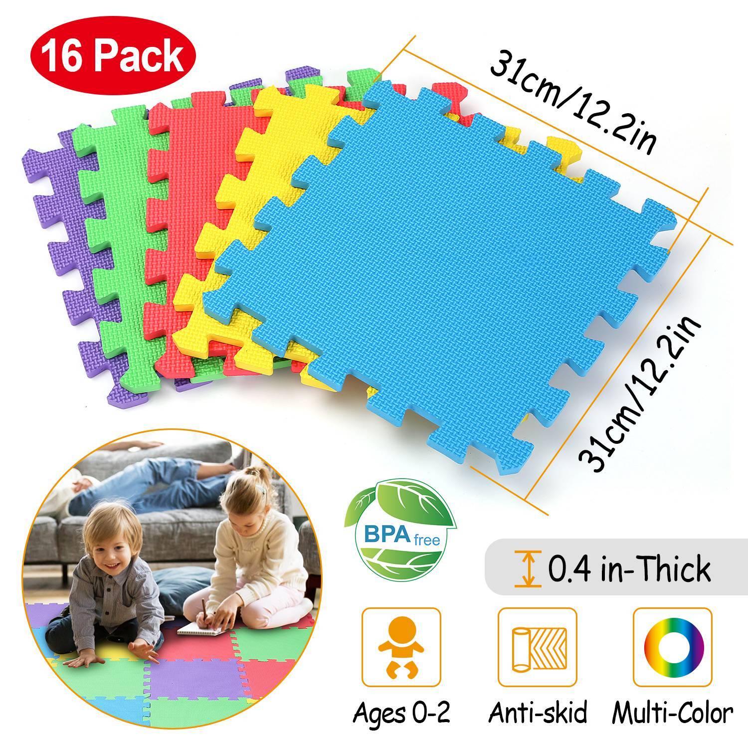 16-Pieces: Kids Puzzle Exercise Play Mat Toys & Games - DailySale