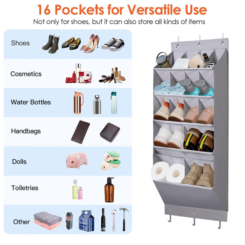 16 Pockets Over The Door Shoe Organizer 5 Tier with 6 Hooks Closet & Storage - DailySale