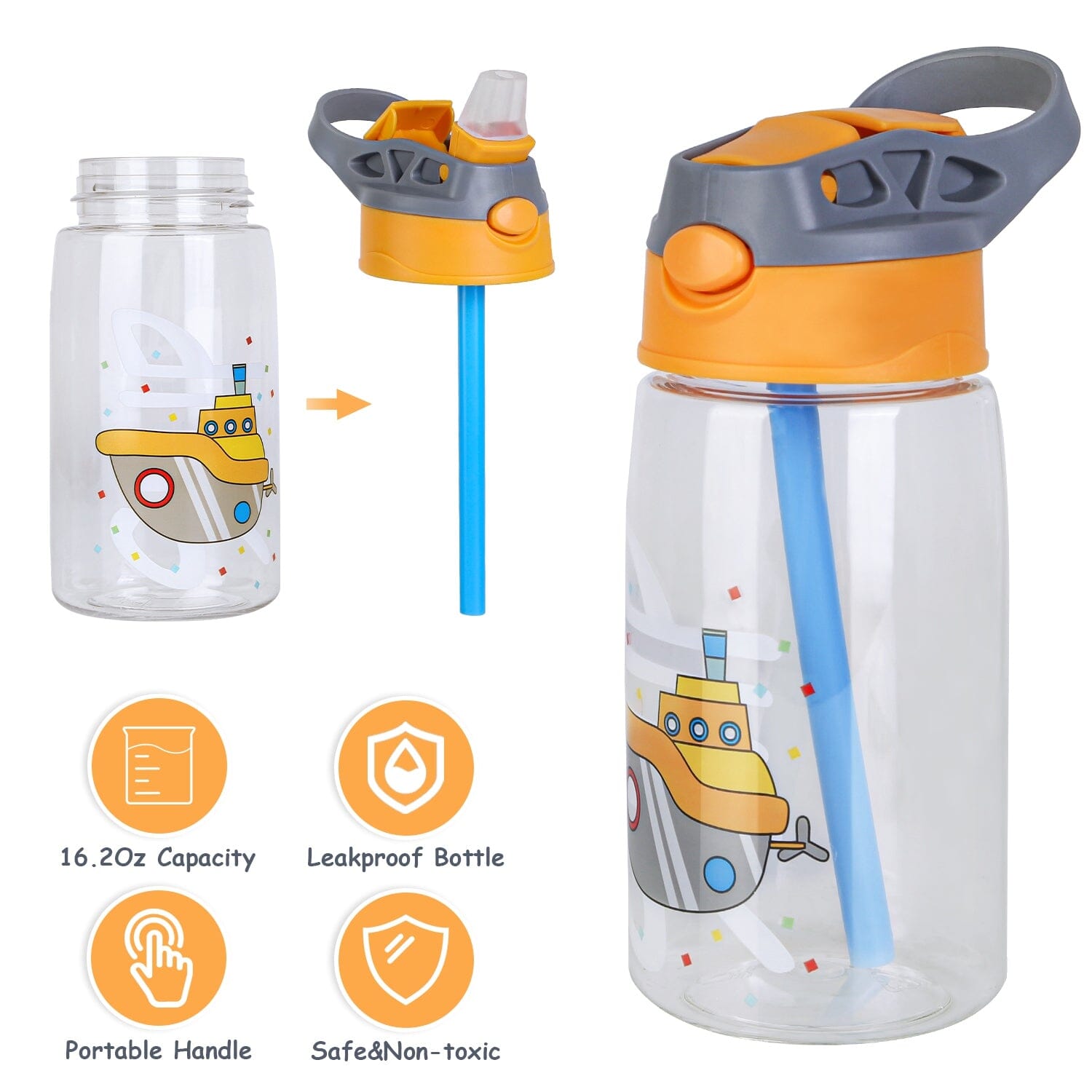 16.2oz Leak-proof Kids Water Bottle with Straw Push Button Sports & Outdoors - DailySale