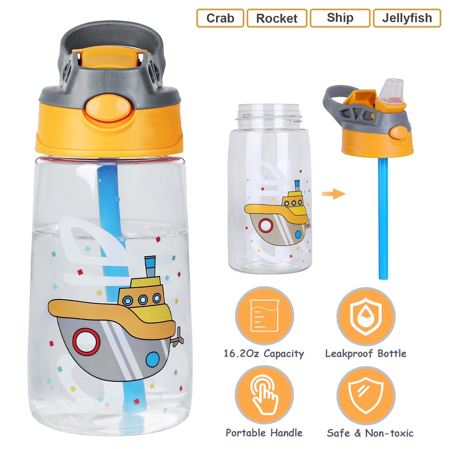 16.2oz Leak-proof Kids Water Bottle with Straw Push Button Sports & Outdoors - DailySale