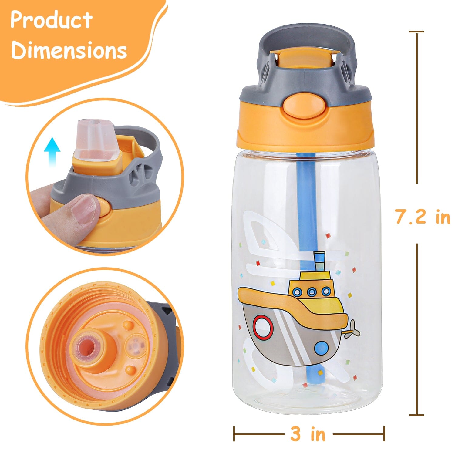 16.2oz Leak-proof Kids Water Bottle with Straw Push Button Sports & Outdoors - DailySale