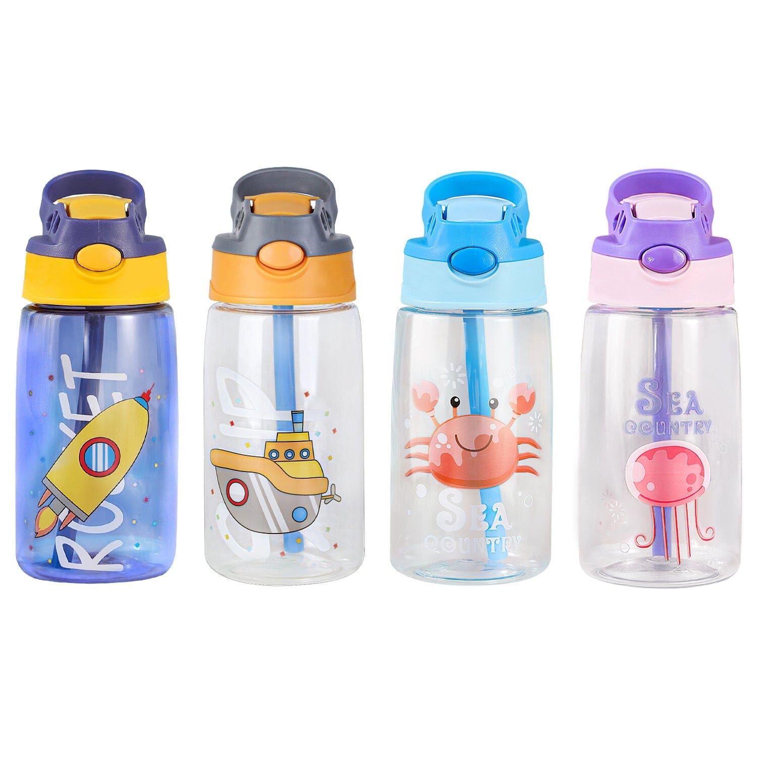 16.2oz Leak-proof Kids Water Bottle with Straw Push Button Sports & Outdoors - DailySale