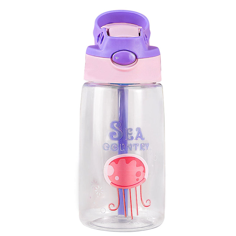 16.2oz Leak-proof Kids Water Bottle with Straw Push Button Sports & Outdoors Jellyfish - DailySale