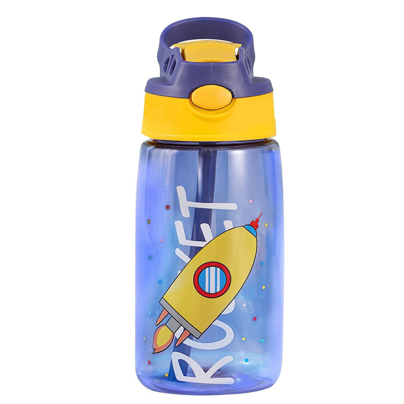 16.2oz Leak-proof Kids Water Bottle with Straw Push Button Sports & Outdoors Rocket - DailySale
