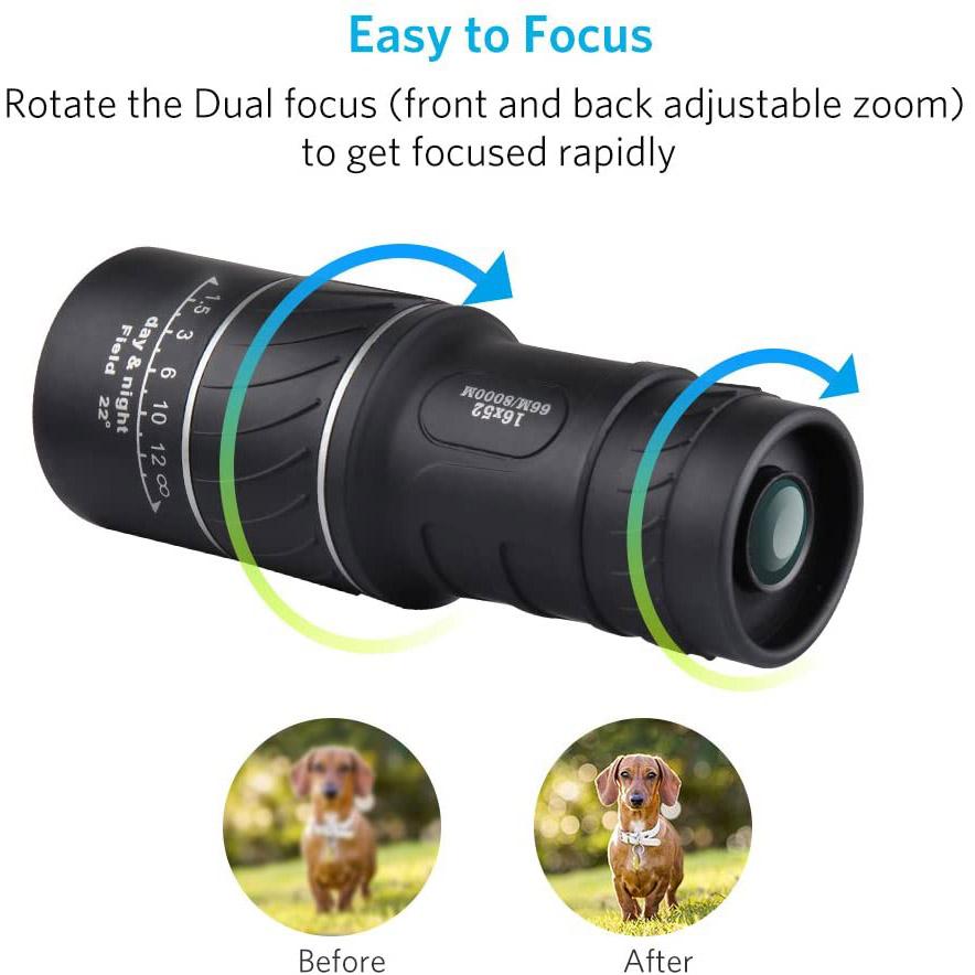 Demonstration of ease of focus of 16x52 Monocular Dual Focus Optics Zoom Telescope