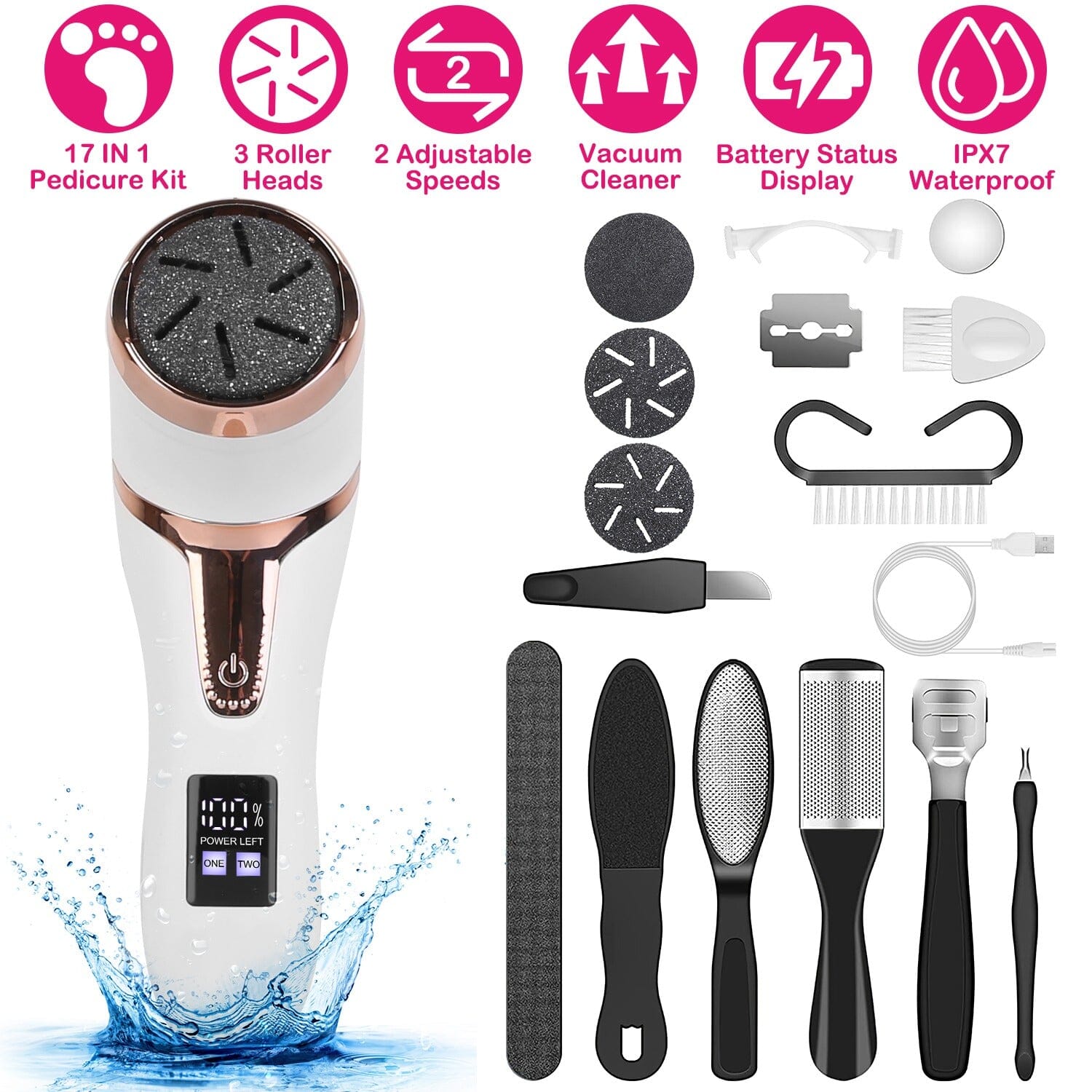 17-Pieces Set: Electric Foot Callus Remover with Vacuum Foot Grinder Rechargeable Beauty & Personal Care - DailySale