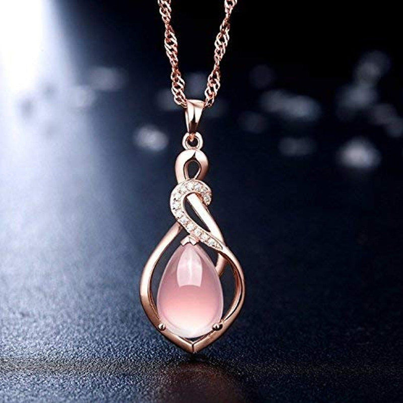 18 Kt Rose Gold Pink Rhinestone Pendant Necklace Jewelry - DailySale