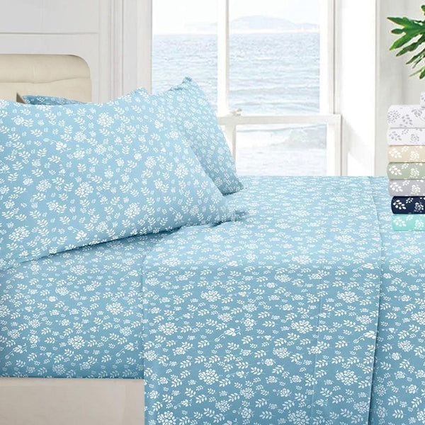 1800 Series Egyptian Floral Bed Sheet Set Linen & Bedding Twin Blue - DailySale