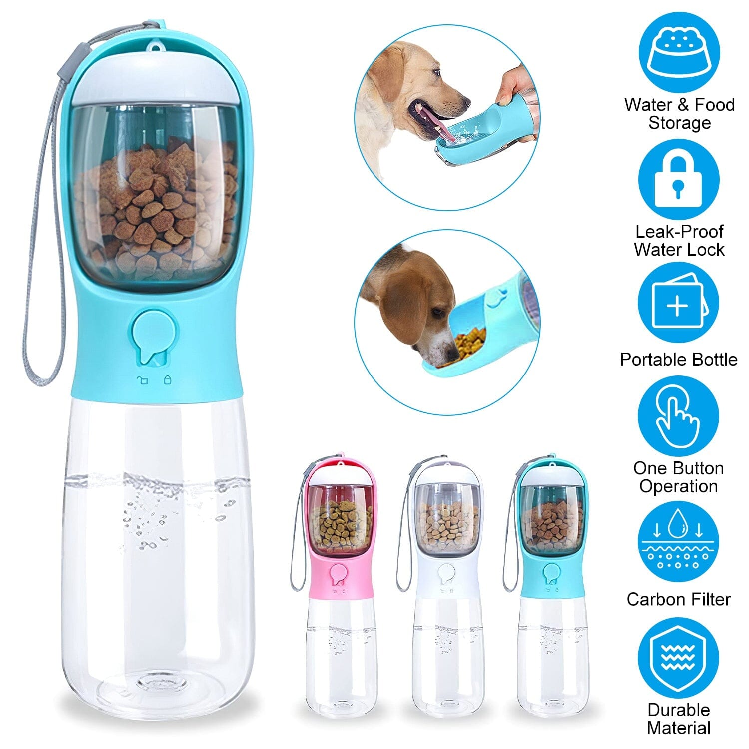 18.6 oz Portable Dog Water Dispenser with Detachable Food Container Pet Supplies - DailySale