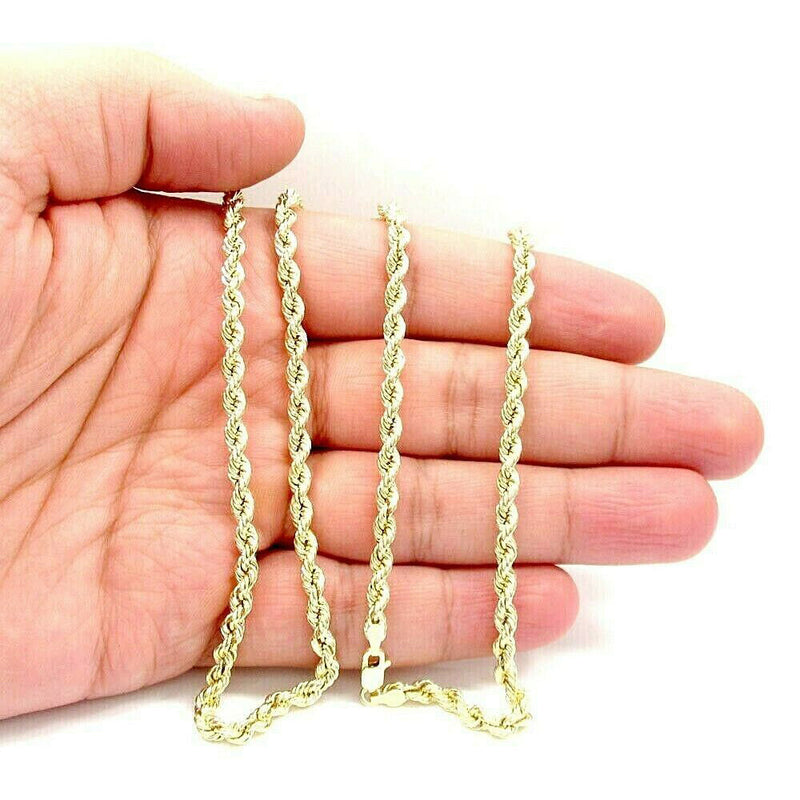 18K 3mm Solid Gold Rope Chain Necklace Men Women Necklaces - DailySale