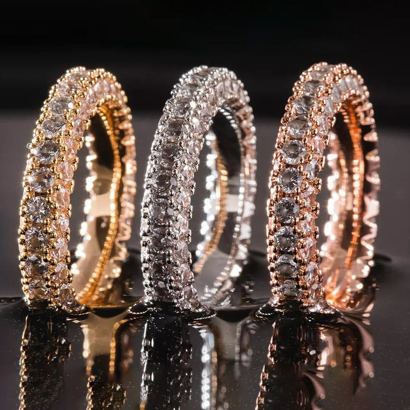 18K Gold and Italian Cut Crystal 3 Row Eternity Ring Rings - DailySale