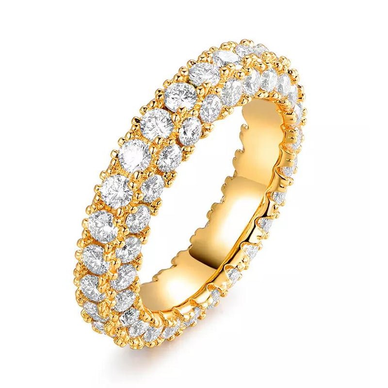 18K Gold and Italian Cut Crystal 3 Row Eternity Ring