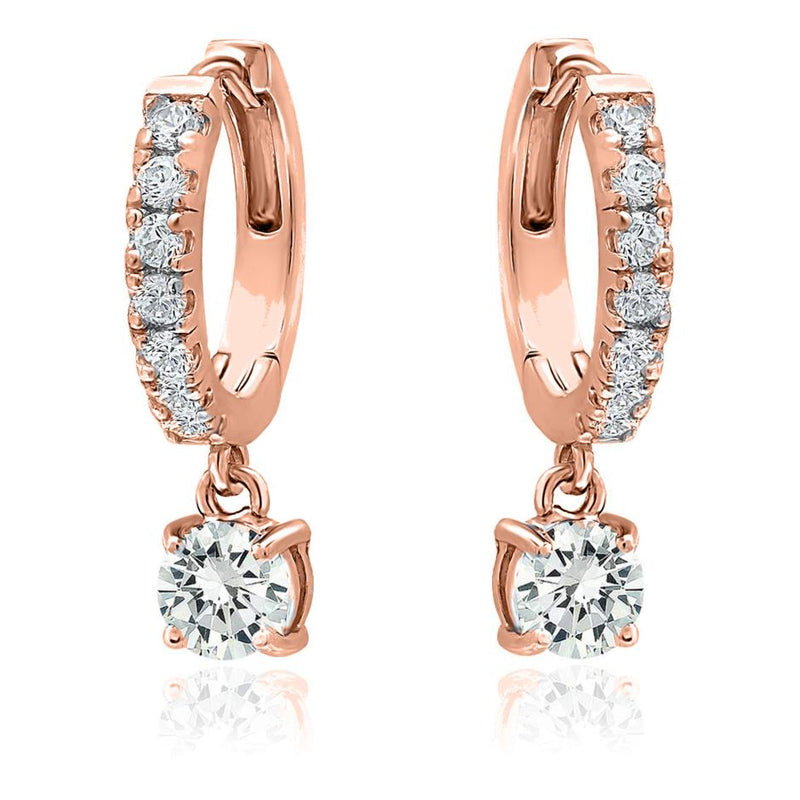18K Gold Dangle Crystal Drop Huggie Earrings Earrings Rose Gold - DailySale