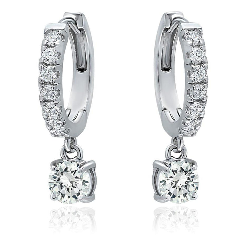 18K Gold Dangle Crystal Drop Huggie Earrings Earrings White Gold - DailySale