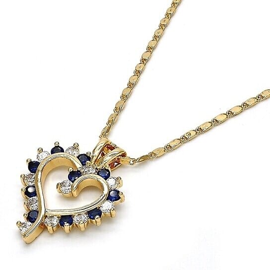 18k Gold Filled Blue Sapphire Micro Pave Heart Necklace Necklaces - DailySale