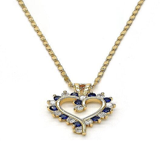 18k Gold Filled Blue Sapphire Micro Pave Heart Necklace Necklaces - DailySale