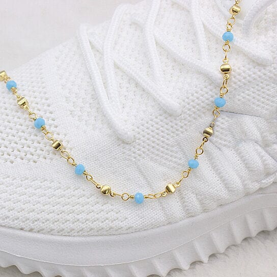 18k Gold Filled High Finish Polish Turquoise Ball Ankle Bracelet Bracelets - DailySale