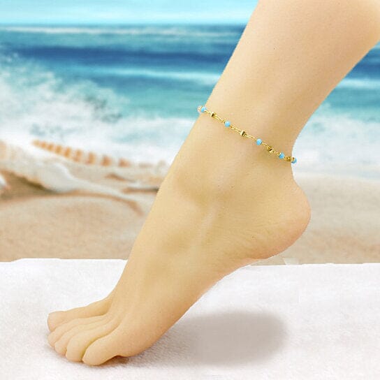 18k Gold Filled High Finish Polish Turquoise Ball Ankle Bracelet Bracelets - DailySale