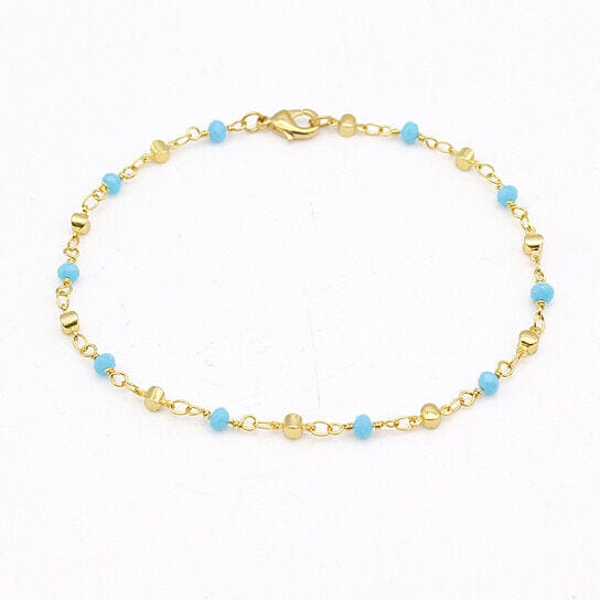 18k Gold Filled High Finish Polish Turquoise Ball Ankle Bracelet Bracelets - DailySale