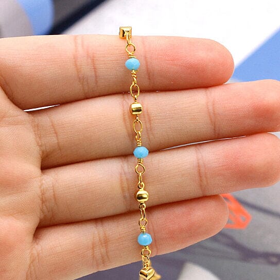 18k Gold Filled High Finish Polish Turquoise Ball Ankle Bracelet Bracelets - DailySale