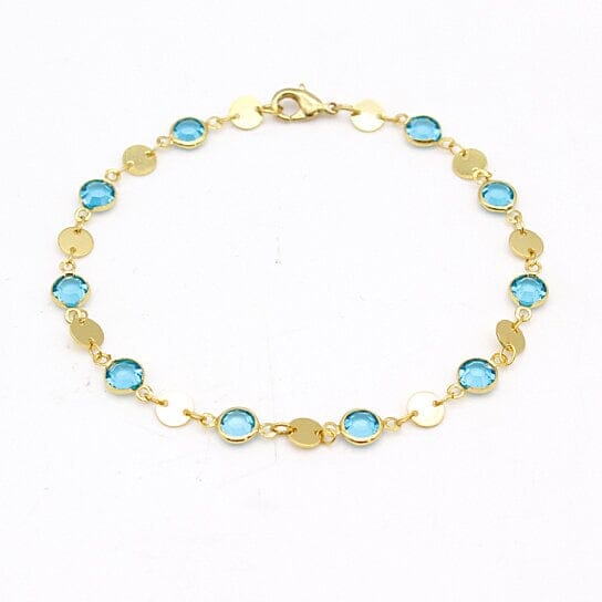 18k Gold Filled High Polish Finish Aquamarine Crystal Ankle Bracelet Bracelets - DailySale