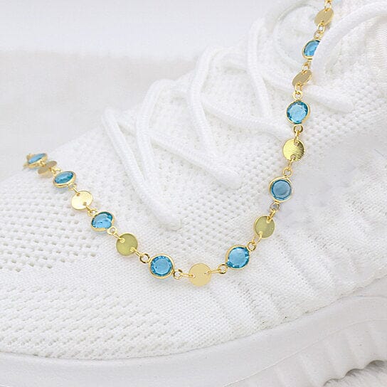 18k Gold Filled High Polish Finish Aquamarine Crystal Ankle Bracelet Bracelets - DailySale